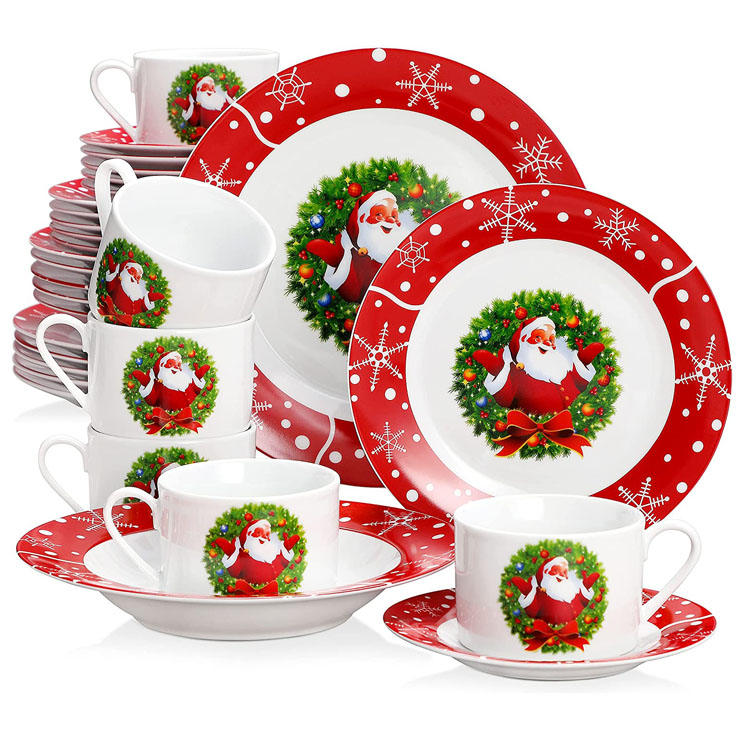 Set di stoviglie natalizie in ceramica Babbo Natale da 30 pezzi