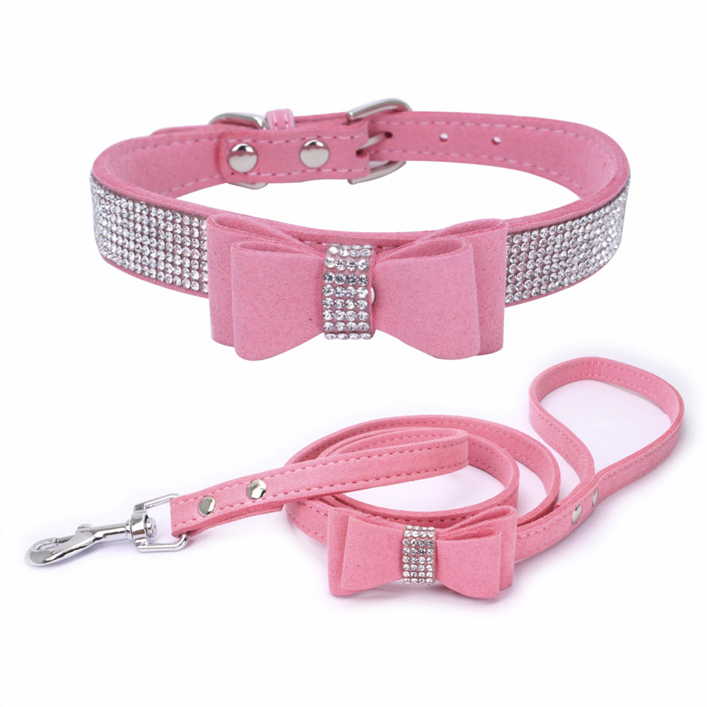 Collare di cane con strass bling a forma di cucciolo di cristallo regolabile con farfallino