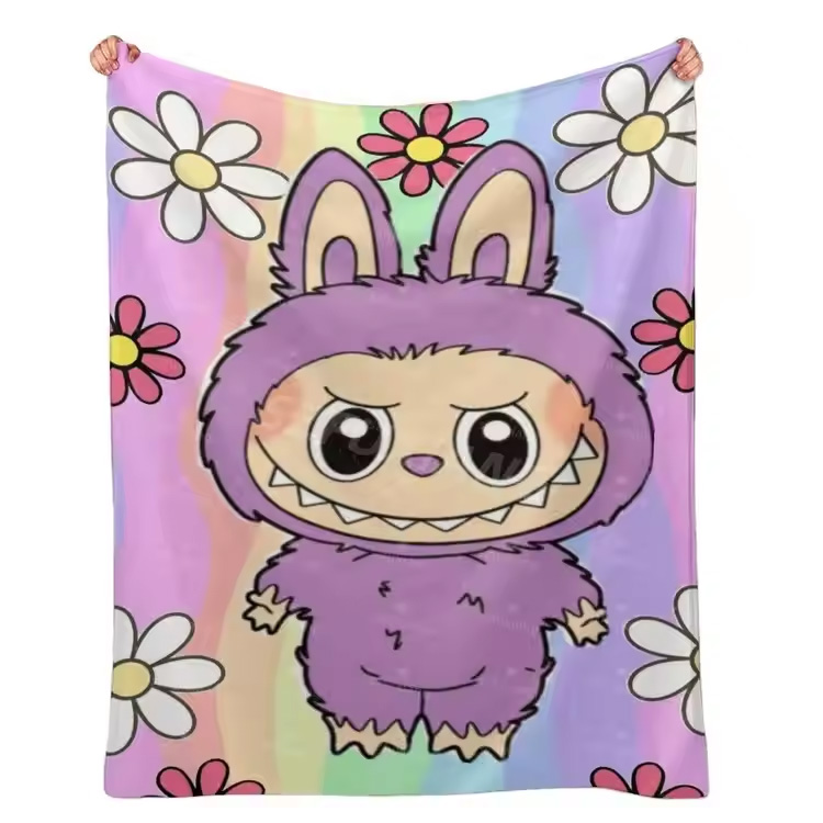 Cartoon Labubu 100% di divano lancio coperte di fiori di promozione