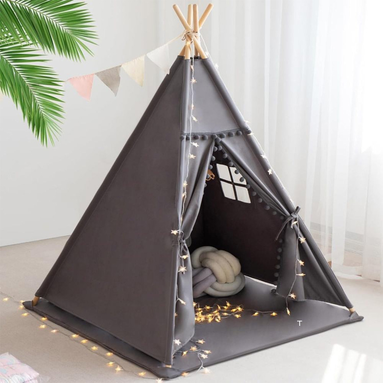 Tenda Teepee per bambini in tela di cotone Playhouse per bambini con tappetino