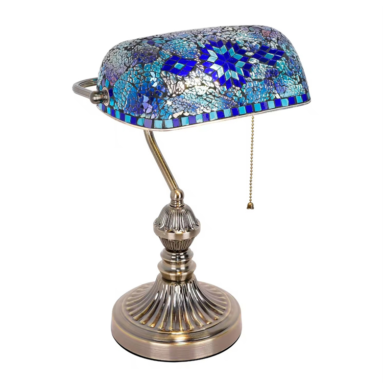 Lampada da tavolo in stile mosaico dei banchieri in vetro colorato con decorazione