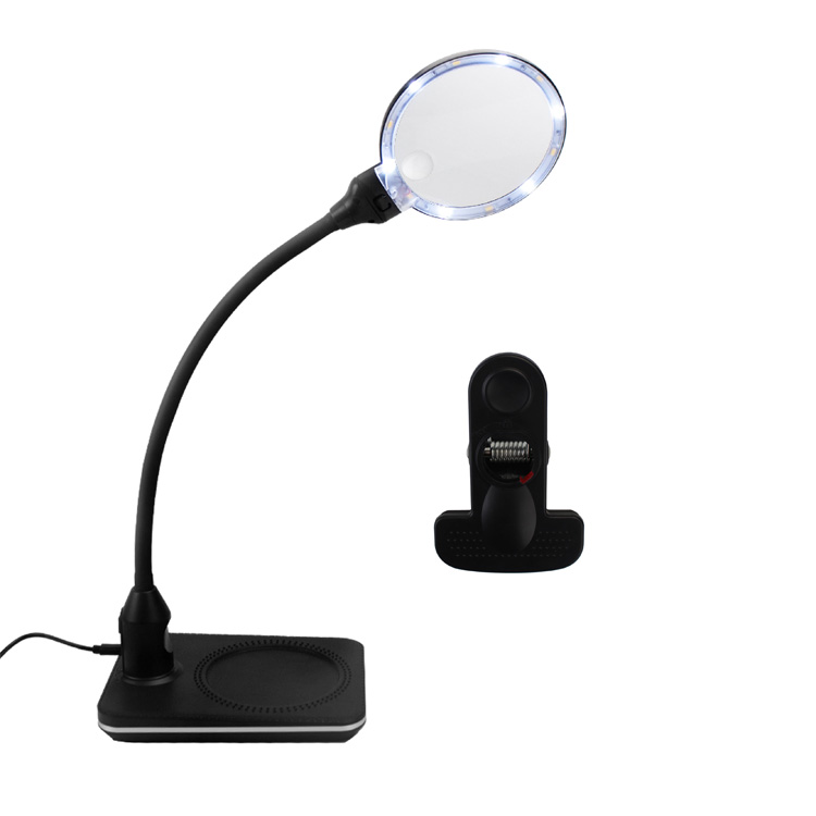 Lampada da tavolo artigianale con lente d'ingrandimento a LED con braccio flessibile