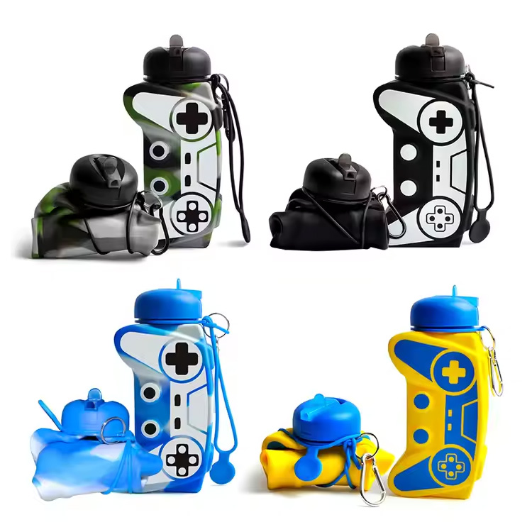 Bottiglie di acqua in silicone pieghevole gratuita Nuova forma di gioco di design
