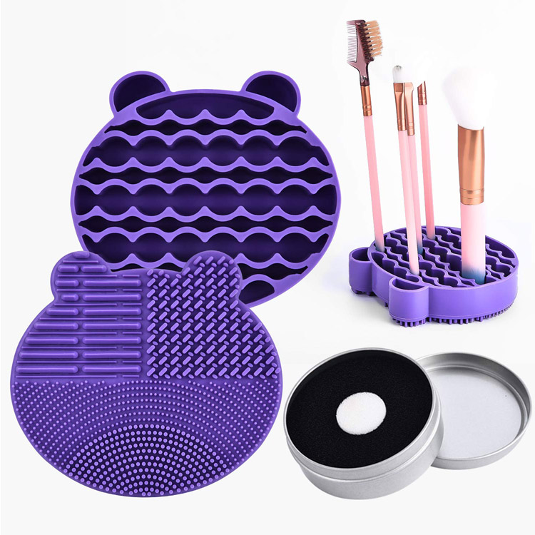 Tappetino per la pulizia dei pennelli per trucco in silicone con supporto per asciugatura portatile