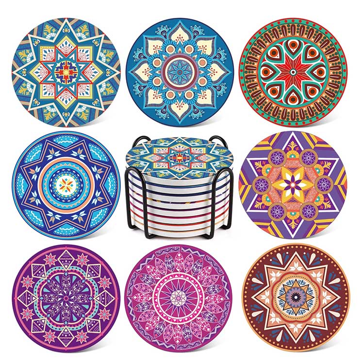 Set di sottobicchieri in ceramica assorbente stile mandala