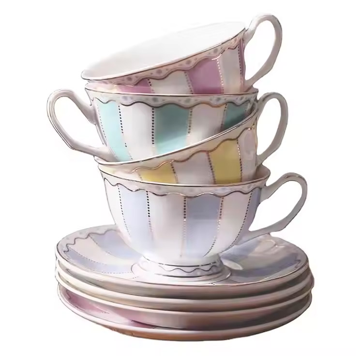 Set di tazze in porcellana in ceramica a strisce di latte per caffè e tè