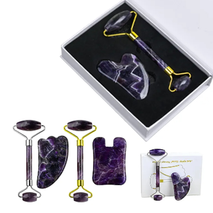 Ametista naturale Ametista Roller e Set di massaggiatore per facciale Gua sha