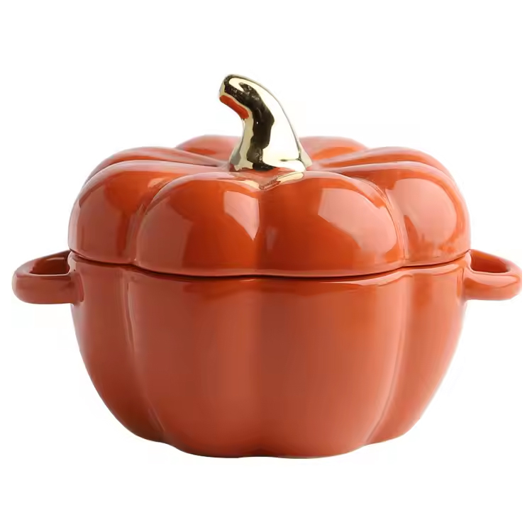 Nuova ciotola da forno a forma di zucca con pentola da cucina sul coperchio