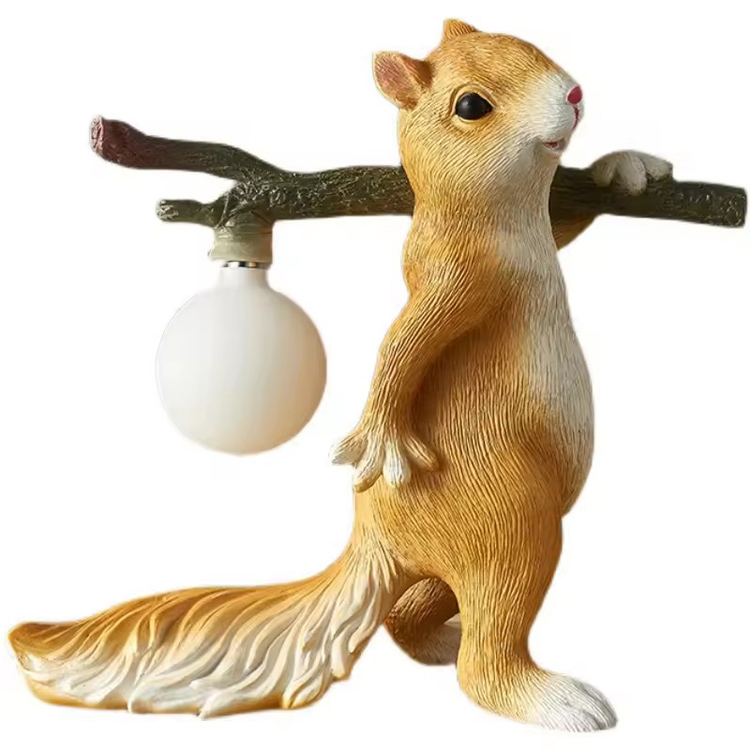 Lampada da tavolo per bambini scoiattolo cartone animato in resina nordica da comodino
