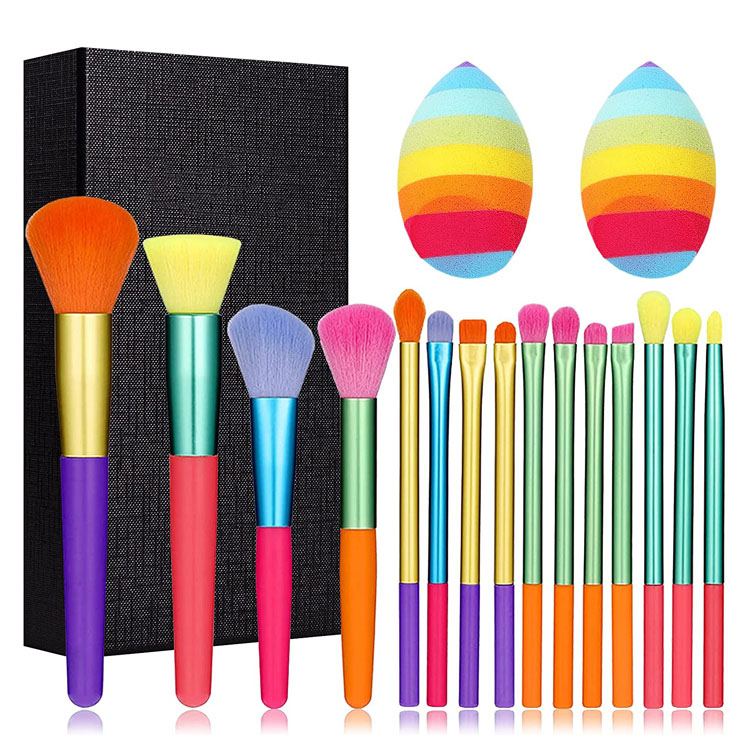 Set di pennelli per trucco colorati da 15 pezzi sintetici di alta qualità
