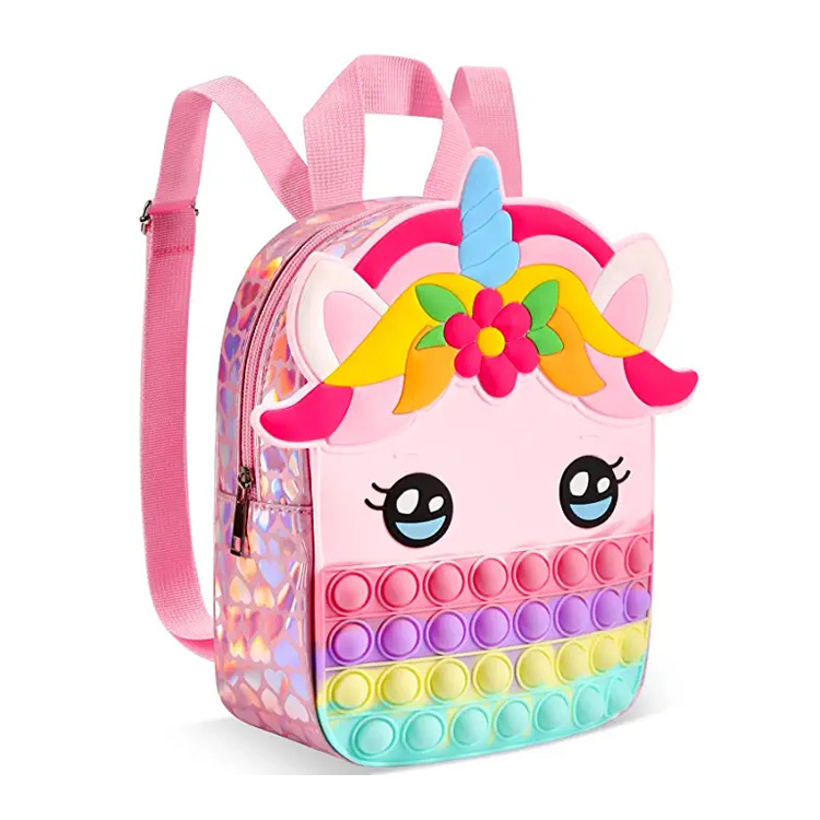 Borsa da scuola per bambini in silicone Unicorn Pop It Zaino