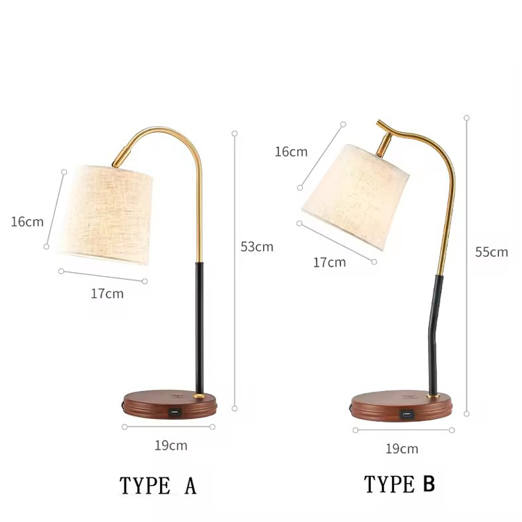 Lampada da tavolo di lusso per decorazioni per la casa con caricabatterie wireless in legno